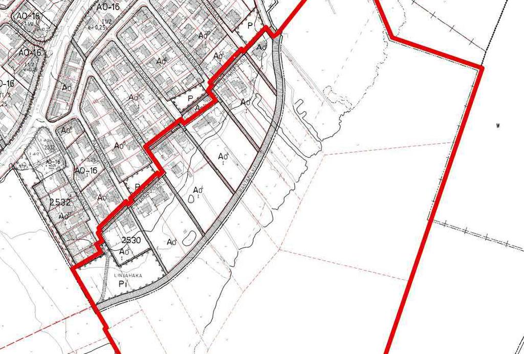 Ote voimassa olevasta asemakaavasta. Suunnittelualue on rajattu punaisella.