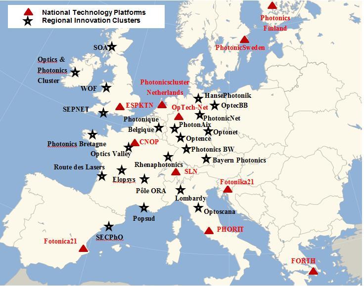 Fotoniikkaklusterit Euroopassa 2015 Optics and photonics clusters are concentrations of optics-related firms and universities that maintain strong research and workforce ties, create quality jobs,