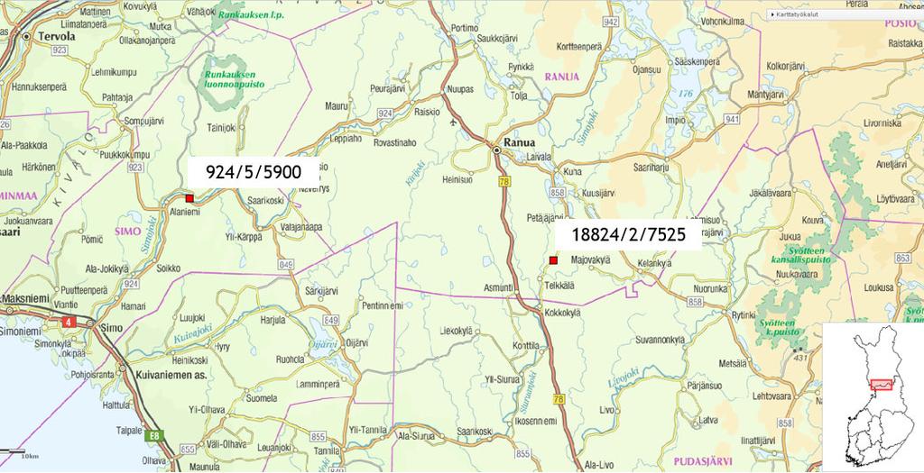 25 3.2.2 Mt 18824 Ranua Mittauskohde sijaitsee Ranualla tieosoitteessa Telkkäläntie 77 (Tie 18824, tieosa 2, paalu 7525). Kohteen sijainti on esitetty Kuva 13.