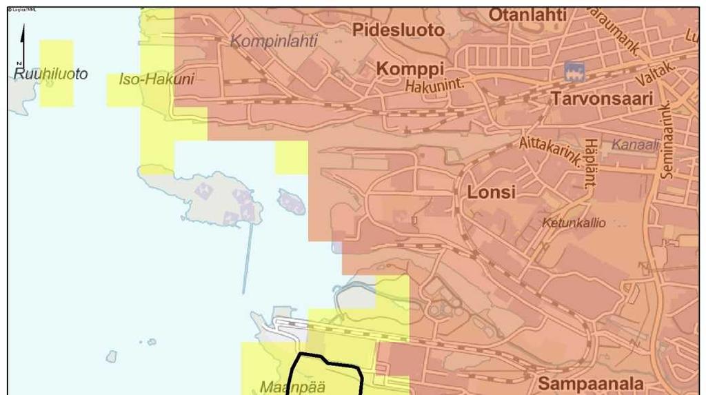 Taulukko 6-1. Asuin- ja lomarakennusten, liike- tai julkisten rakennusten sekä teollisten rakennusten lukumäärät vaihtoehtojen ulkorajasta mitattuna (Maanmittauslaitoksen maastotietokanta 2017).