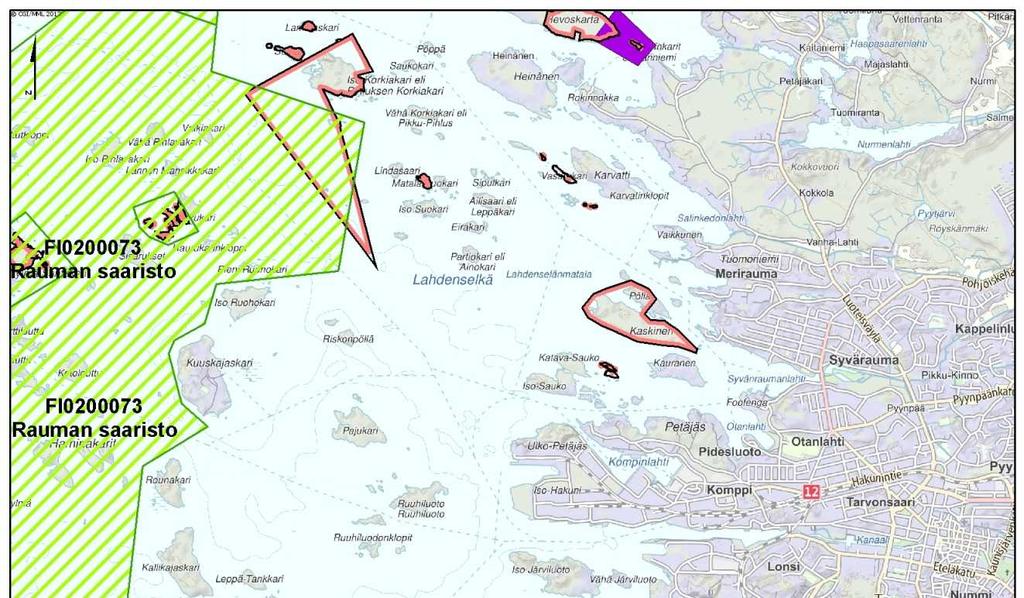 Kuva 14-3. Hankealueen läheisyydessä sijaitsevat luonnonsuojelualueet, luonnonsuojeluohjelmien kohteet ja Natura 2000 verkoston kohteet. 14.4 Vaikutukset luontoon ja luonnonsuojeluun 14.