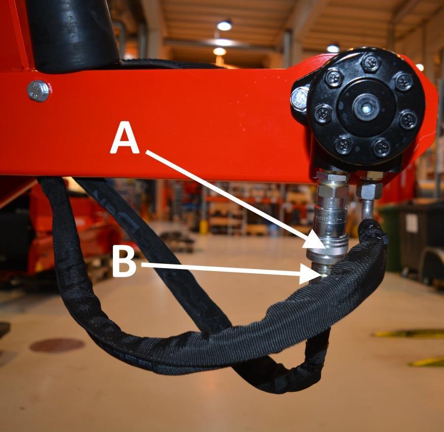 tukkipöydän hydrauliikkamoottorissa on ylivuotoletku, tulee se kytkeä pikaliittimeen C eli linjaan, joka menee suoraan hydrauliikkatankkiin. Kuva 18. 4.3.5.