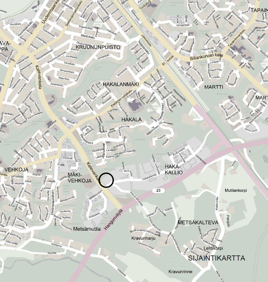 1.5 Kaava-alueen sijainti ja rajaus Suunnittelualue sijaitsee Hakakallion kaupunginosassa noin 2,5 km etäisyydellä kaupungin keskustasta etelään Hakakalliontien ja Kalevankadun muodostamassa