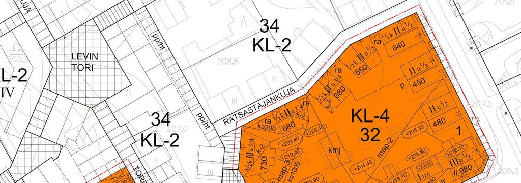 33 Rakennusten F ja G sekä H ja I välisten yksikerroksisten osien vesikaton ja vesikaton lasi-ikkunoiden korkeusasemat on tarkennettu.