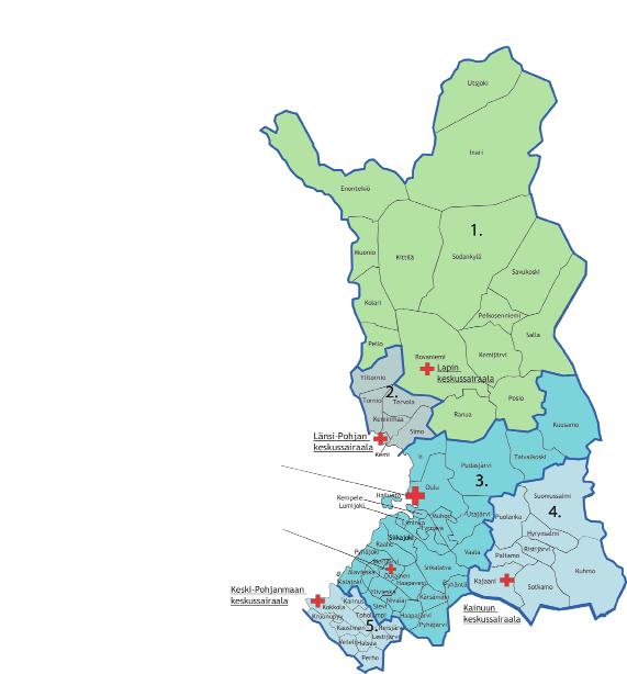 POHJOIS-POHJANMAAN SAIRAANHOITOPIIRI OYS:n erityisvastuualueen sairaanhoitopiirit 1. Lapin 2. Länsi-Pohjan 3. Pohjois-Pohjanmaan 4. Kainuun 5.