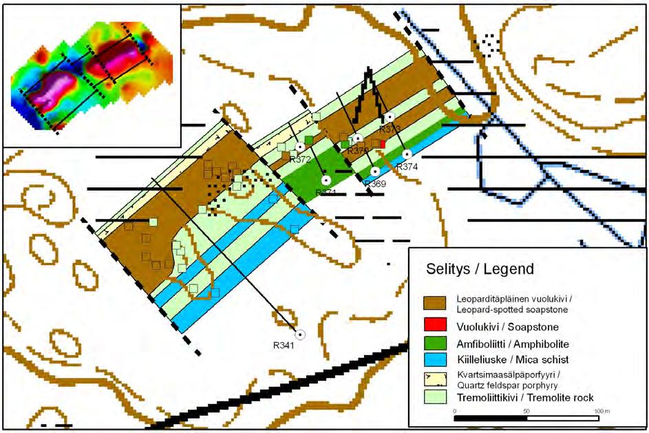 10 Pohjakartta Maanmittauslaitos, lupa nro 13/MML/09 Kuva 3. Ala-Kolkon detaljikartta. Havaintopisteet on merkitty neliöillä. Fig. 3. Bedrock of Ala-Kolkko area.