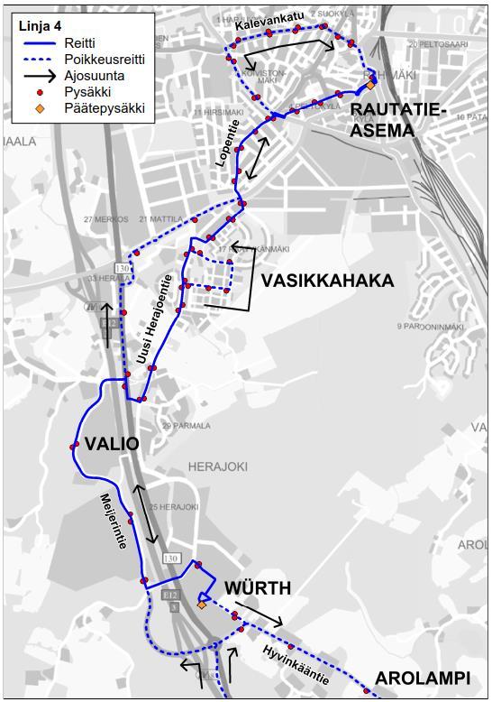 Arlammilla peri paikallisliikenteen linja 4.