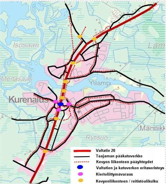 Kaavio yleiskaavan autoliikenteen ja kevyenliikenteen järjestelyistä 2015.