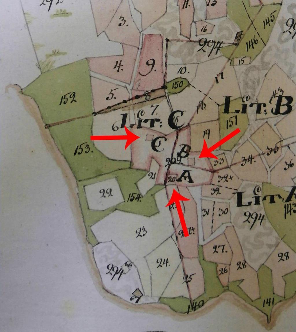 15 Ote vuonna 1816 laaditusta isojakokartasta, joka perustuu vuoden 1784 mittauksiin.