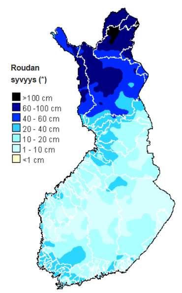 21 Kuvio 2. Roudan syvyydet 13.3.2018 (Ympäristöhallinto 2018).