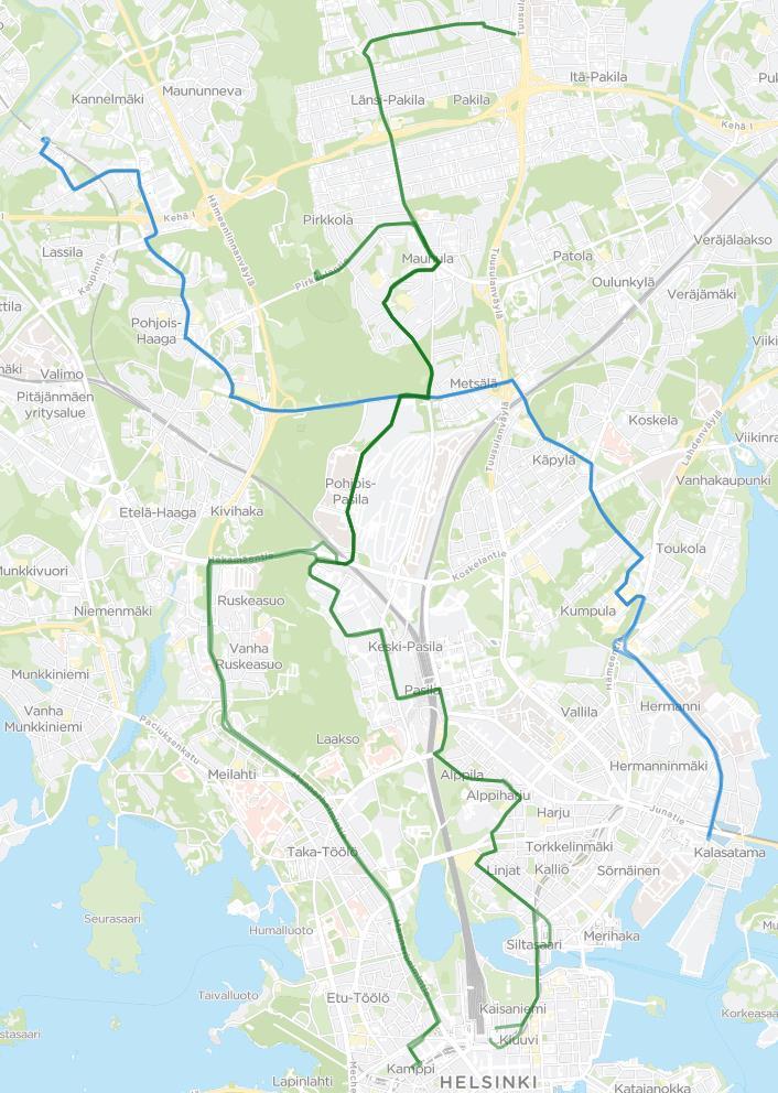 Postipuiston yhteydet Linjalla 23 Maunulaan (Jokeri), Ilmalaan (juna), Pasilaan (juna, Tripla), Hakaniemeen ja keskustaan Linjalla 56 Poikittain Haagaan (Jokeri),