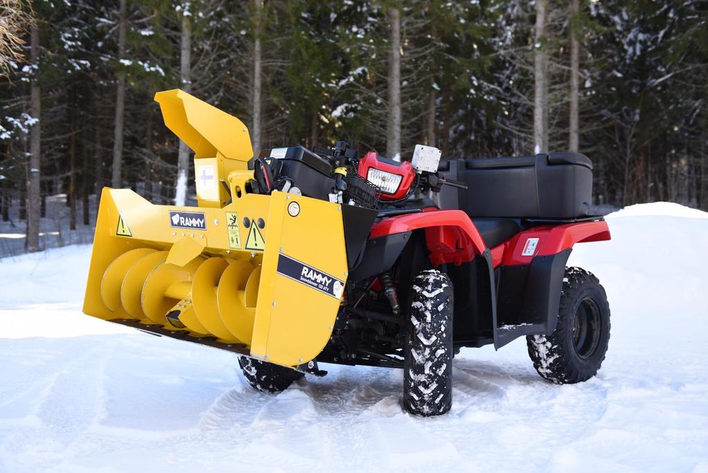 Ominaisuudet Penkat matalaksi! Rammy Snowblower 120 ATV on ketterä ja tehokas lumilinko mönkijään. Sillä teet lumityöt kertaheitolla.