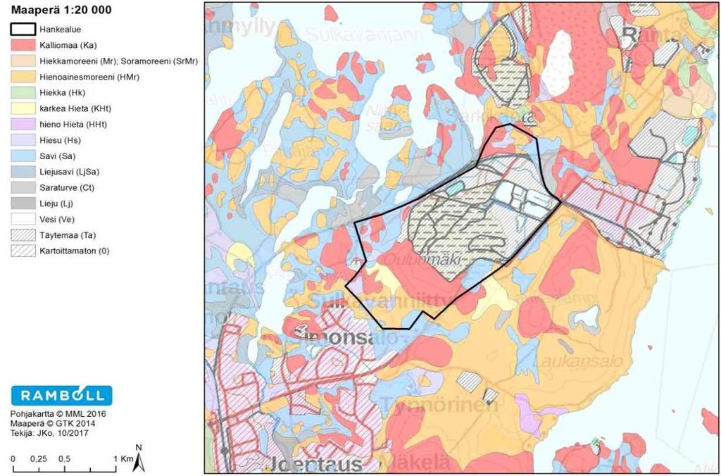 Kipsin läjitysalueen itä-/kaakkoisosassa, Nilsiäntien länsipuolella, läjitysalueen pohjarakenteiden alapuolella oleva maaperä on silttiä ja sen alapuolella silttistä hiekkamoreenia.