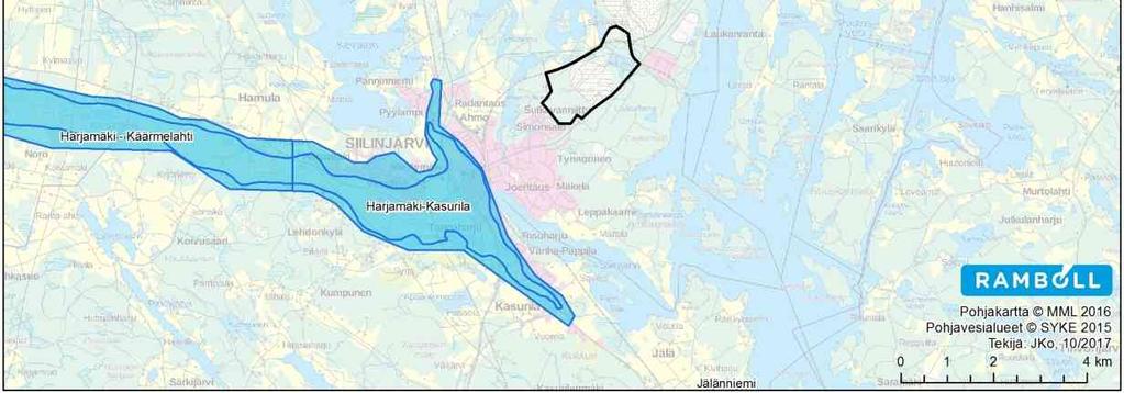 sijaitseva Kärängänmäki (0874951). Pohjavesialueet on esitetty kuvassa (Kuva 5-4). Kuva 5-4. Pohjavesialueet. Maaperä on läjitysalueella vettä huonosti johtavaa hienoainespitoista moreenia, joten pohjaveden muodostuminen alueella on vähäistä.