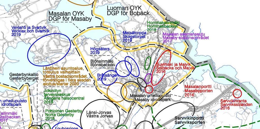 Kuva 14. Ote ajantasa-asemakaavasta. Kirkkonummen rakennusjärjestys on hyväksytty kunnanvaltuustossa 29.6.2006. Rakennusjärjestys on tullut voimaan kuulutuksen jälkeen 17.9.2008.