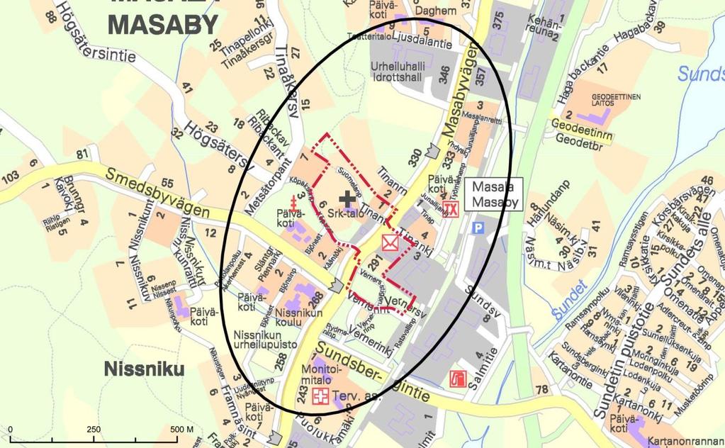 Asemakaavan vaikutuksia on arvioitu ja arvioidaan paitsi itse suunnittelualueella, myös suunnittelualuetta laajemmalla alueella, jossa kaava oletettavasti aiheuttaa muutoksia (ks. karttakuva).