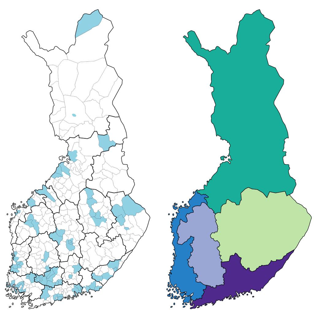 FinRavinto 2017 -tutkimus Pohjois- Pohjanmaan YTA Pirkanmaan YTA Pohjois- Savon YTA Varsinais- Suomen YTA Uudenmaan YTA Kuva 2.1. FinTerveys ja FinRavinto 2017 -tutkimuksen tutkimuspaikkakunnat ja raportoinnissa käytetyt maakuntien yhteistyöalueet.