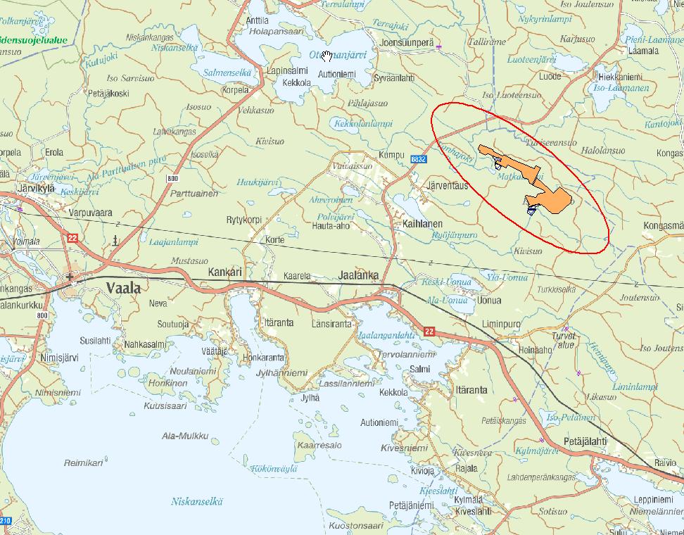 Iso-Lehmisuon ja Matkalamminkurun turvetuotantoalueen YVA-selostus 11(122) 2.4 Hankkeen sijainti Hankealue sijaitsee Kainuun maakunnassa, Vaalan kunnan alueella.