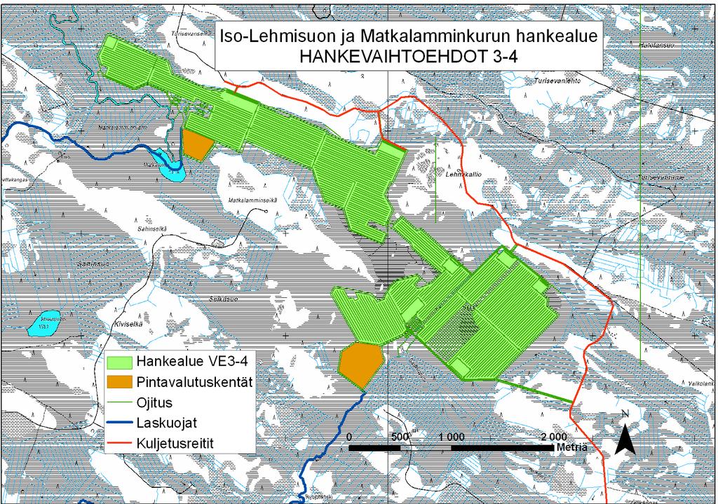 Iso-Lehmisuon ja Matkalamminkurun turvetuotantoalueen YVA-selostus 14(122) Matkalamminkuru Iso-Lehmisuo Kuva 5.