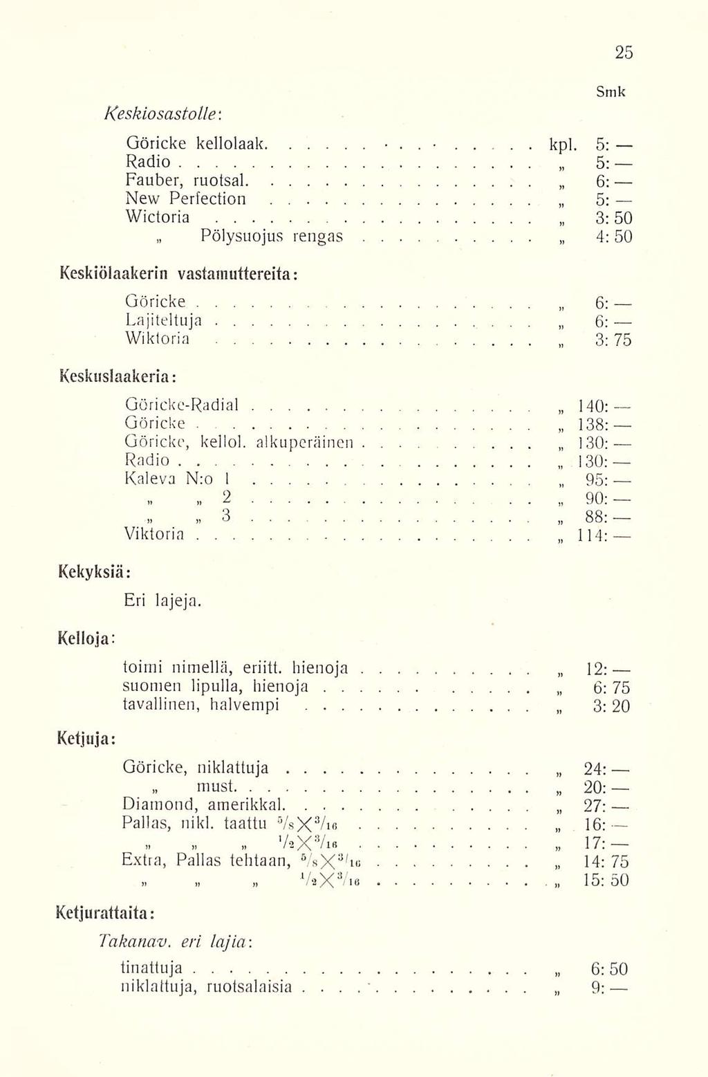 Pölysuojus Keskiö sastolle : Smk Göricke kellolaak.. kpl.