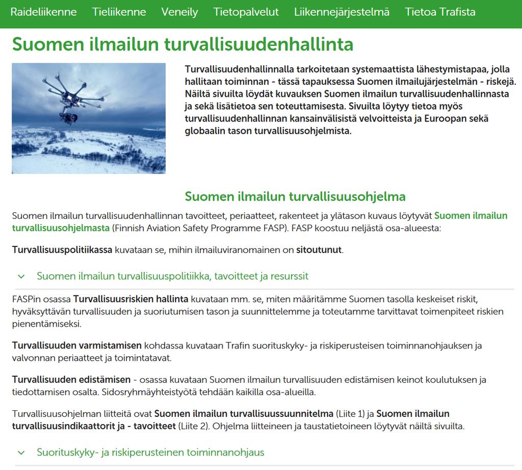 Suomen ilmailun turvallisuudenhallinnan nettisivut https://www.trafi.