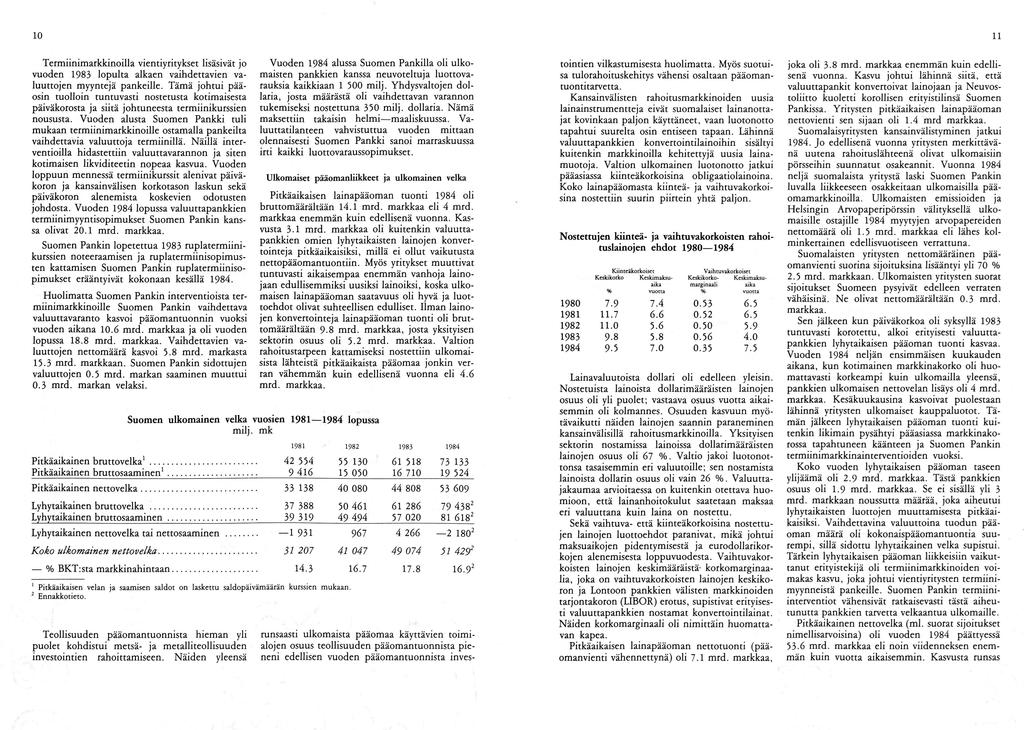 10 11 Termiinimarkkinoilla vientiyritykset lisäsivät jo vuoden 1983 lopulta alkaen vaihdettavien va luuttojen myyntejä pankeille.