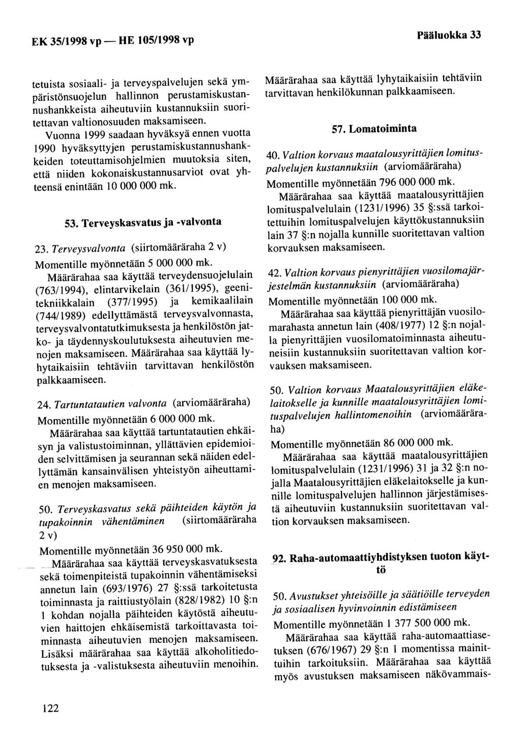 Pääluokka 33 tetuista sosiaali- ja terveyspalvelujen sekä ympäristönsuojelun hallinnon perustamiskustannushankkeista aiheutuviin kustannuksiin suoritettavan valtionosuuden maksamiseen.