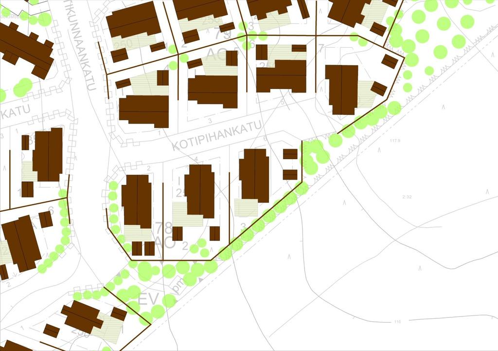 YLEISSUUNNITTELUOHJEET KORTTELIN 79 TONTIT 4-7, KORTTELI 78 Kotipihankatu Kortteli 79 AO tontit 4-7, Kortteli 78 AO -tontit - I kerros - rakennukset mahdollisimman lähelle kadunpuoleista rakennusalan