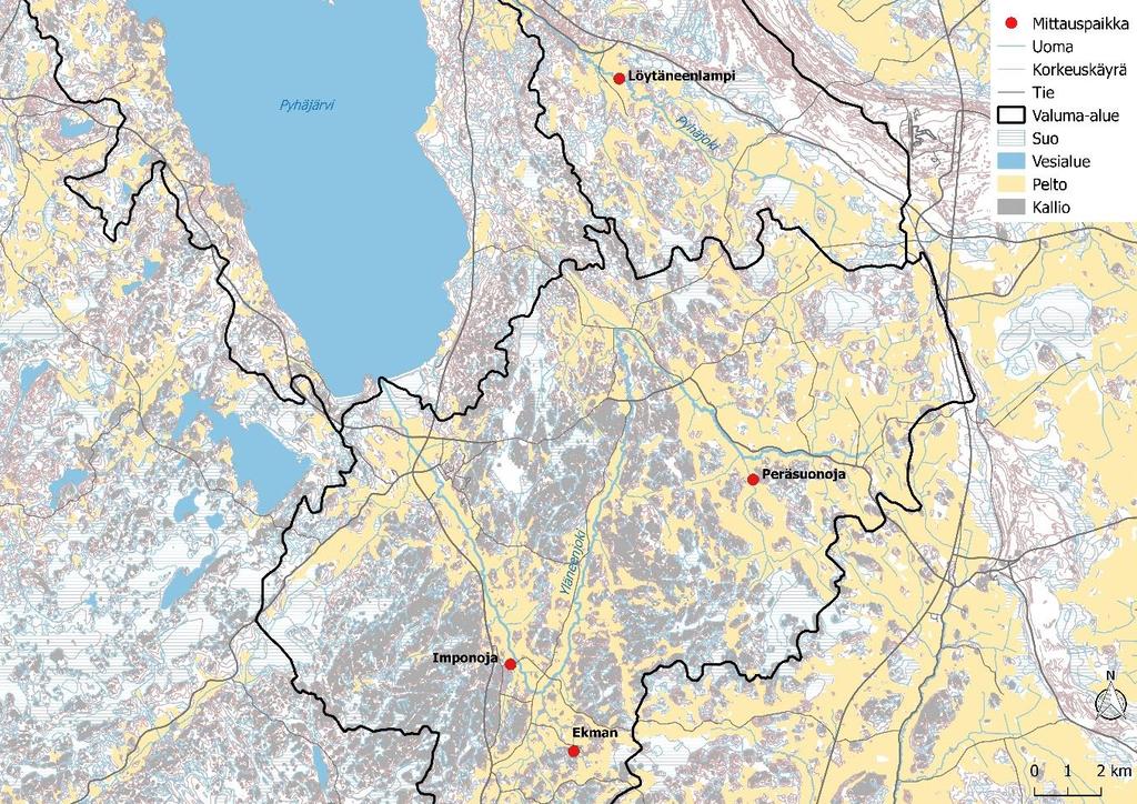 Kuva 2. Tässä hankkeessa tarkemmassa tarkastelussa olleiden mittaus- ja näytteenottopaikkojen sijainnit.