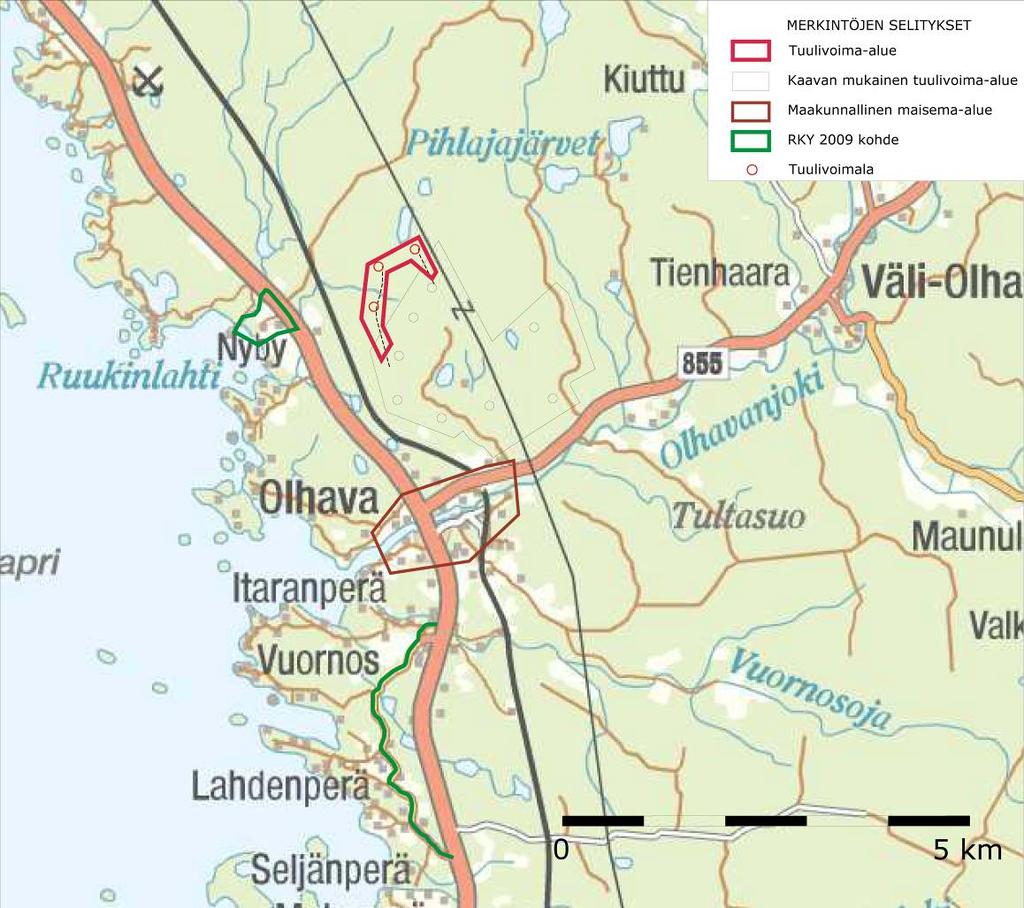 Kuva 10. Suunnittelualueen läheisyydessä sijaitsevat valtakunnallisesti arvokkaat maisema-alueet ja rakennetun kulttuuriympäristön kohteet.
