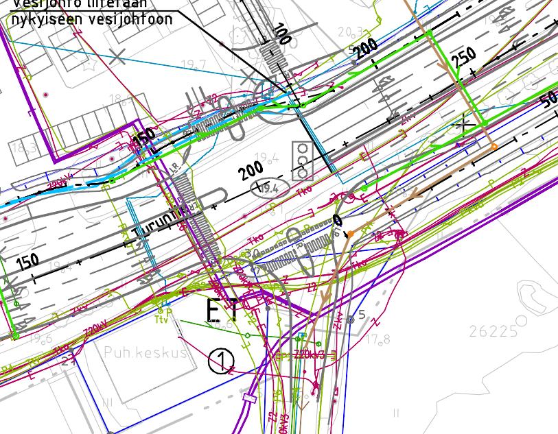 ESPOON KAUPUNKI, HSY 11 (14) Kuva 5. Nykyiset johdot ja kaapelit sekä suunnitellut katulinjaukset ja putket.