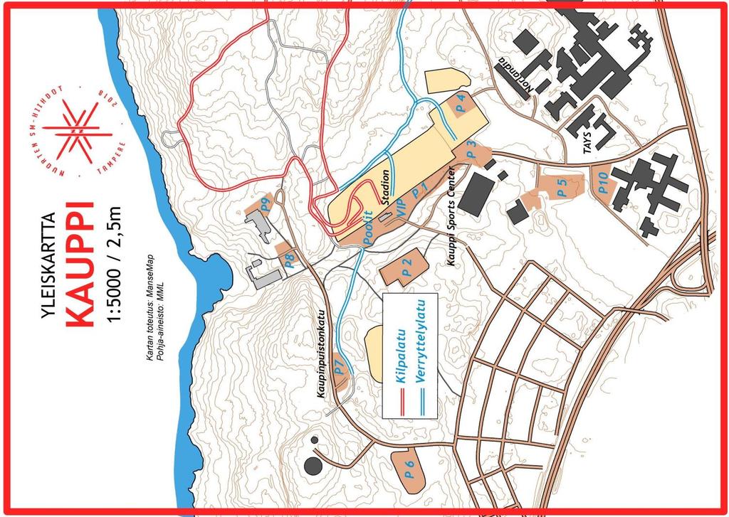 Paikoitus: - Kutsuvieraat: P1 - Media: P1 - Kilpailijat: P2, P3, P4, P7, P8, P9, P10 - Toimitsijat: P6 - Yleisö: P5 Stadion/Huoltorakennus: - Pukutilat, WC:t -