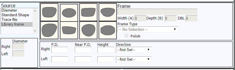 Supply lenses and frame = Toimittaja toimittaa koko tilauksen, mukaan lukien linssit ja kehykset Remote Edged Lenses = Muotoon leikatut linssit, valmiit pinnoitettavaksi ja kehykseen kiinnitettäväksi