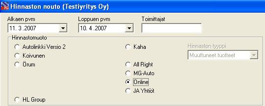 Ruudulla on myös painike Puuteraportti josta nähdään kaikkien ruudulla olevien tilausten puuterivit paperilla.
