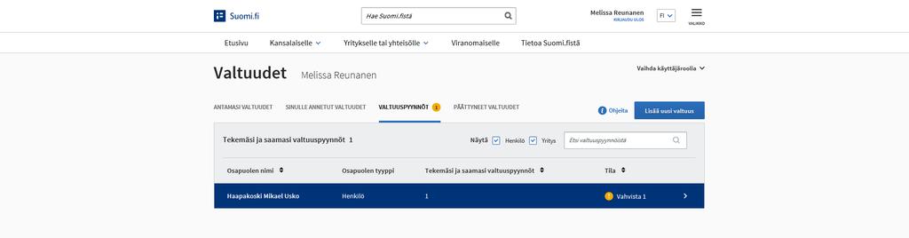 Jos valtuuspyynnön perässä on Vahvista-merkintä, odottaa