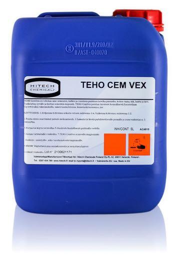 13 (71) TEHO CEMVEX TEHO CemVex on tehokas aine sementin, kalkin ja ruosteen poistoon kovilta pinnoilta, kuten rauta, tiili, laatta ja kivi. Tunkeutuu syvälle ja liuttaa sementin nopeasti.