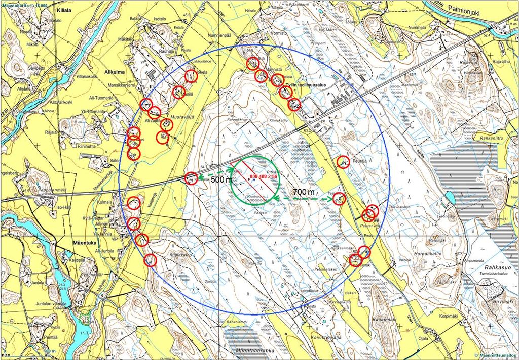 26 (52) Kuva 9. Lähimmät asuin- ja vapaa-ajankiinteistöt (Maanmittauslaitos, 2011, kopiointilupa 790/KP/11). 4.1.2. Muut toiminnot Kiinteistöstä noin 900 metrin päässä etelässä sijaitsee Koiviston loman leirintäalue.