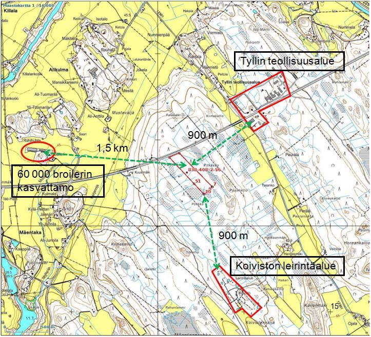 28 (52) Kuva 11. Lähimmät muut toiminnot (Maanmittauslaitos, 2011, kopiointilupa 790/KP/11). Turun kaupungin vedenottamo sijaitsee hankekiinteistöstä noin 2,5 kilometrin päässä länsiluoteessa.