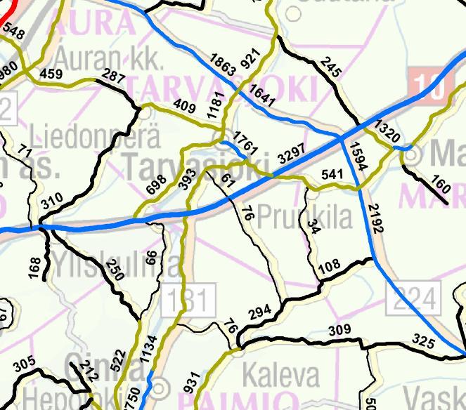 30 (52) Vuonna 2010 valtatiellä 10 liikkui Varsinais-Suomen ELY-keskuksen alueellisen liikennemääräkartan mukaan hanke-aluetta lähimmässä mittauspisteessä 3 297 ajoneuvoa vuorokaudessa.
