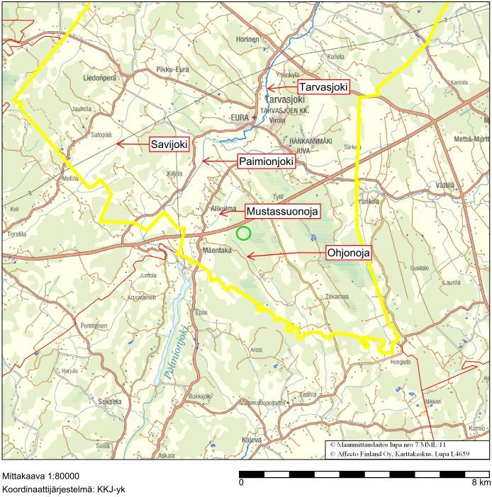 41 (52) ribakteerien (fekaaliset enterokokit) asteikolla hyvä-välttävä vuosina 2009-2011. Hankealueella sijaitsee myös pienempiä metsäojia, joista on yhteys mm. Ohjonojaan.