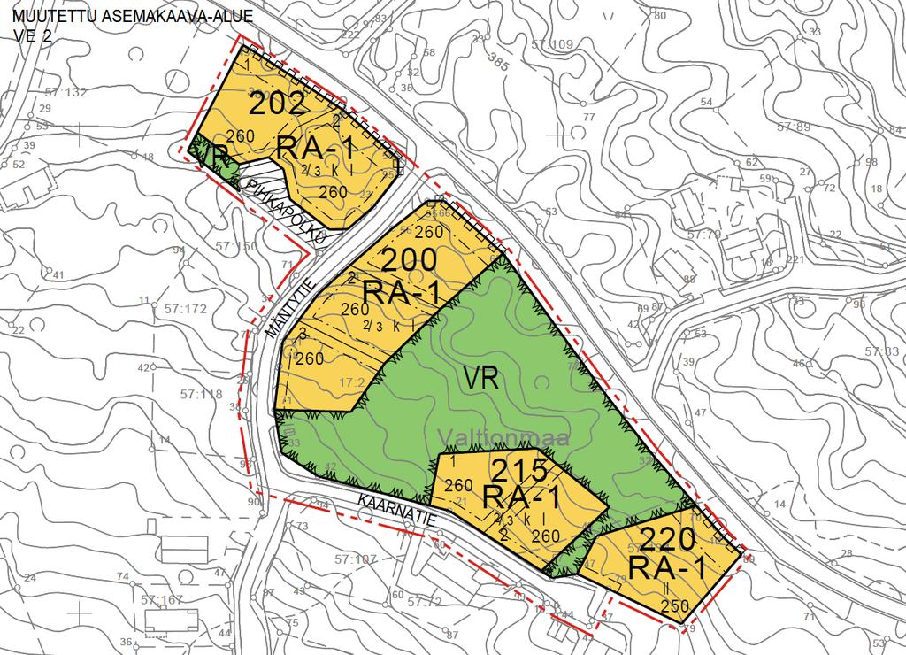 Kaunispään asemakaavan muutos Etelärinne II, korttelit 214, 215 ja 220 Asemakaavan selostus lialueesta (RM-1-2) loma-asuntorakennuksen korttelialueeksi (RA- 1).