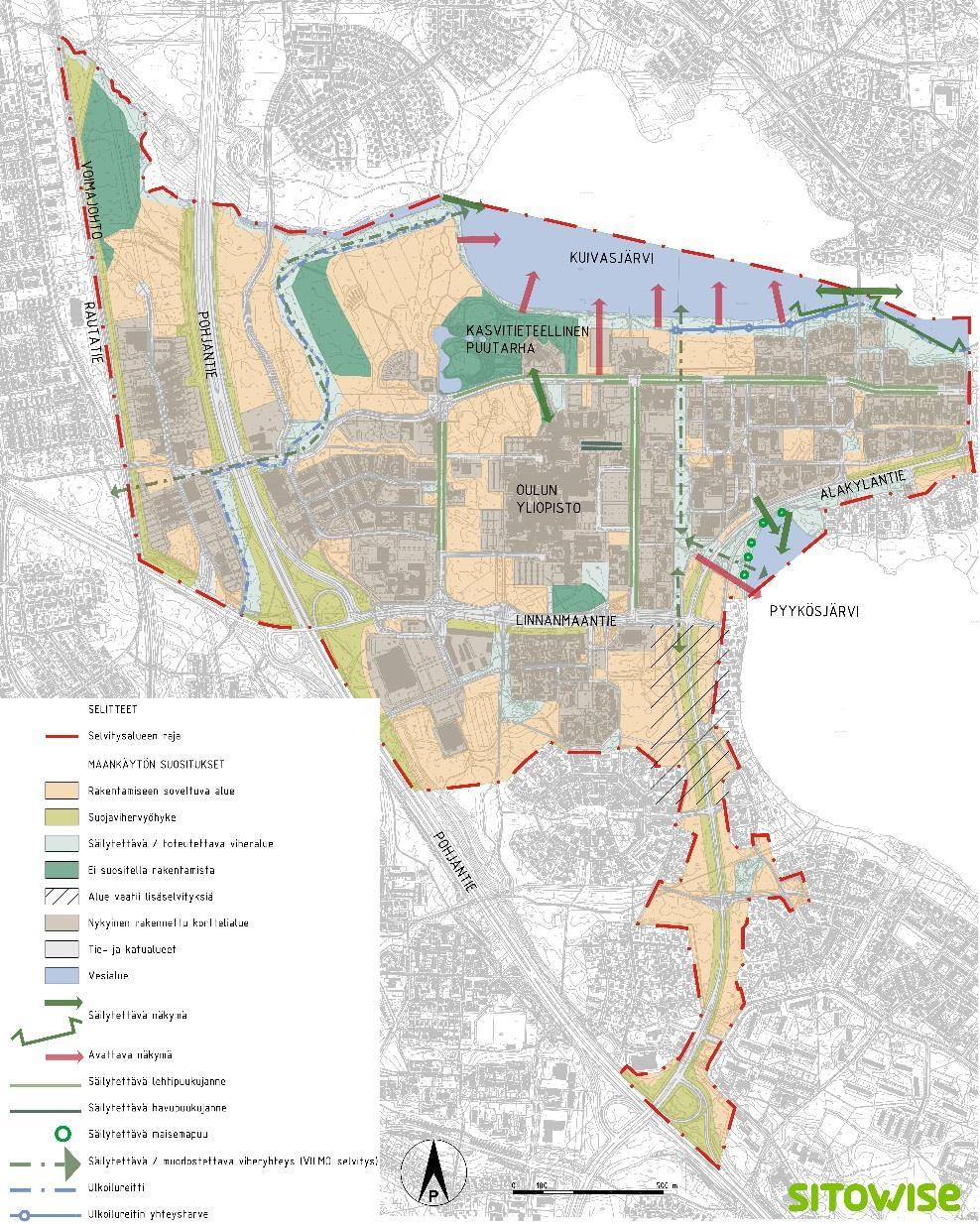 Luonto ja maisema Luonto- ja maisemaselvityksessä (Sitowise, 2018) on suositeltu seuraavia alueita säilytettäväksi viheralueina: Säilytettävät ja muutoksille herkät alueet Kasvitieteellinen puutarha