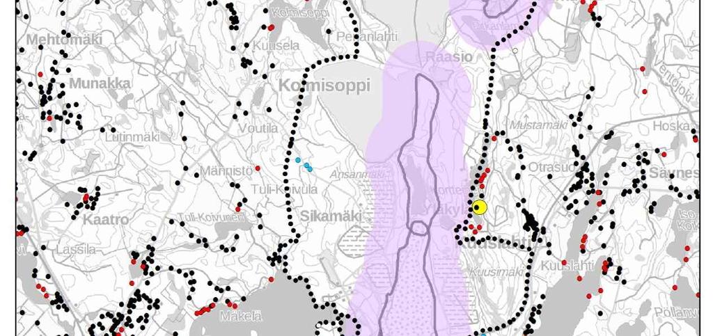 esitetyille alueille ei merkittävissä määrin muuta nykytilannetta tärinän tai ilmanpaineen osalta.
