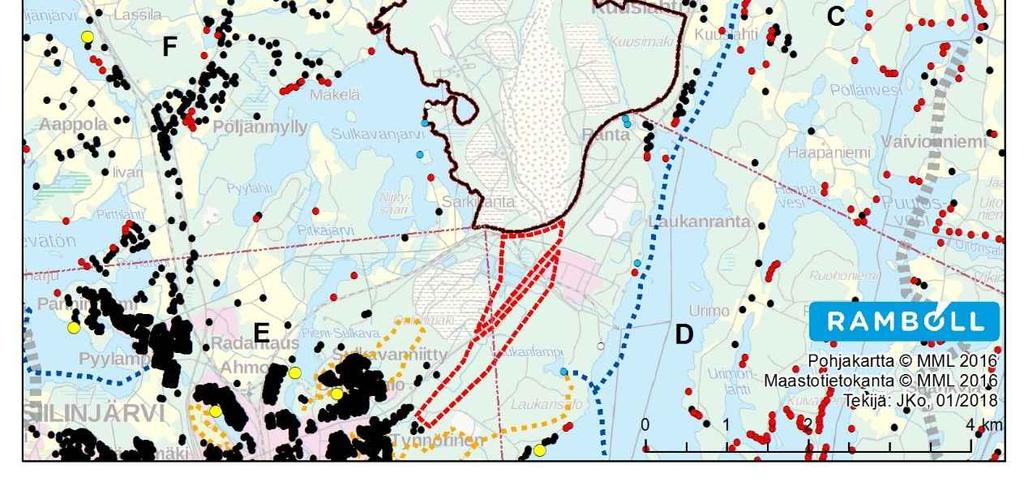 sekä idässä Kuuslahden alue. Kyseisillä alueilla on jonkin verran asutusta ja joitakin herkkiä häiriintyviä kohteita.