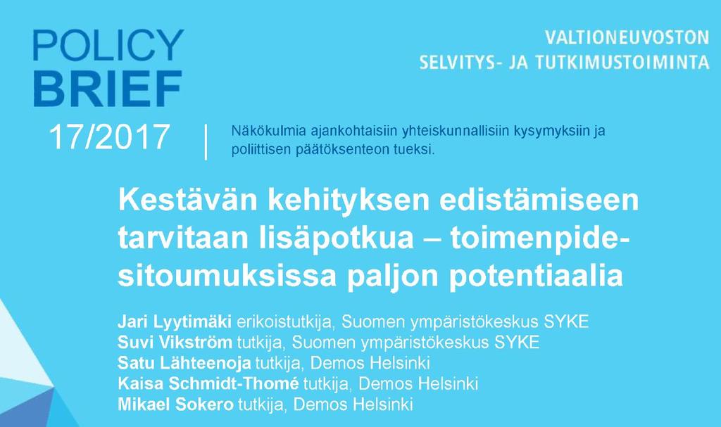 SYKEn kestävän kehityksen yhteiskuntasitoumukset: VN-TEAS KekeArvi-hanke (2017) analysoi