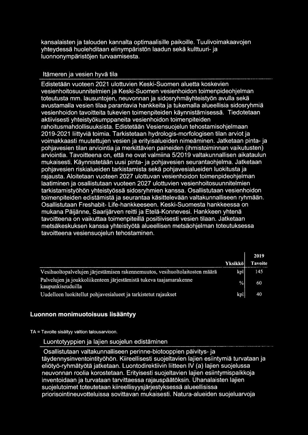 lausuntojen, neuvonnan ja sidosryhmäyhteistyön avulla sekä avustamalla vesien tilaa parantavia hankkeita ja tukemalla alueellisia sidosryhmiä vesienhoidon tavoitteita tukevien toimenpiteiden