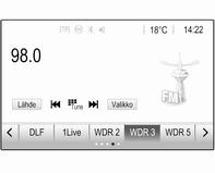 Radio Käyttö... 101 Asemahaku... 101 Suosikkiluettelot... 103 Radio data system... 103 Digitaalinen radiolähetys... 105 Käyttö Radion aktivoiminen Paina ; ja valitse sitten Audio.
