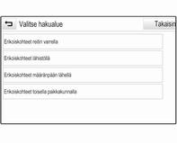 Kohteen tiedot näkyvät näytössä. Aloita kohdeopastus valitsemalla Käynnistä. Risteävän tien syöttönäyttö Valitse RISTEYS. Risteyksen syöttö näyttö avautuu.