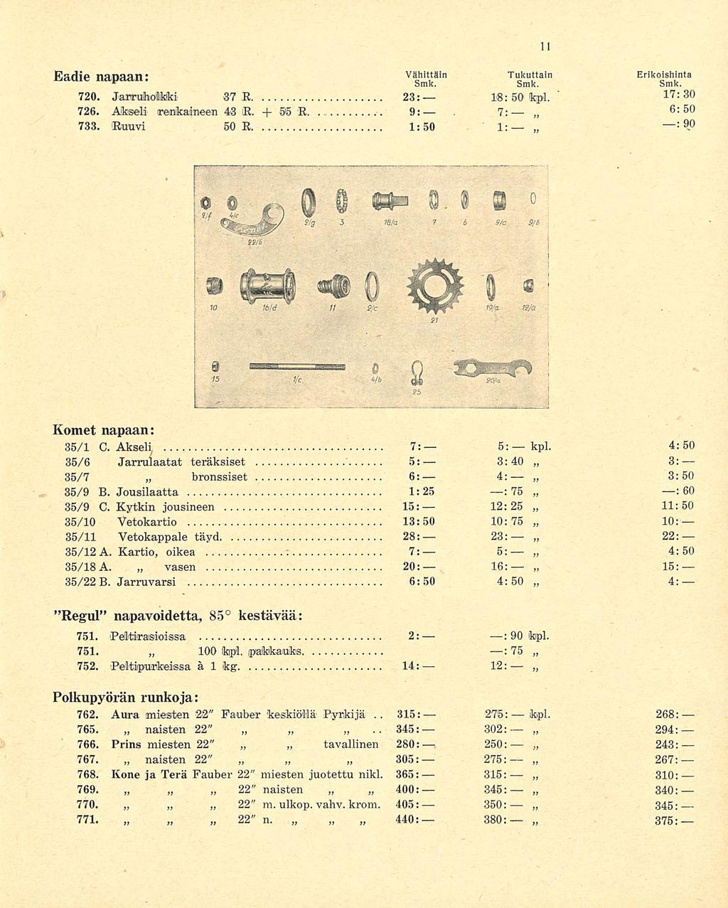 ' 315:'- 12:25 : Eadie nanaan: Vähittäin Tukuttain Erikoishinta v Smk. Smk. Smk. 720. Jarruibollkiki 37 R 23: 18:50 kpl. 17:30 726. Akseli renkailleen 43 R. +95 R. 9: 7: 6:50 733.