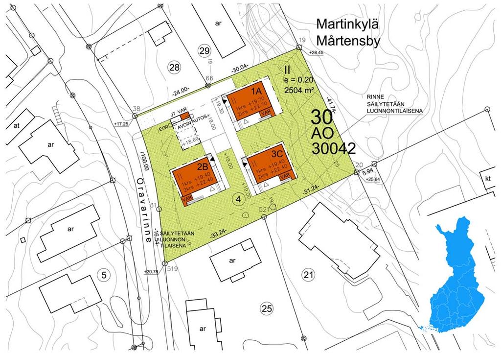 ASUNTO OY ESPOON ORAVANRINNE kolme vuokra asuntoa käsittävä pientalokohde Passivhaus Institutin passiivitalosertifikaatti, Passive House Award 2014 yksi yhteinen maalämpöpumppu ja rakennuskohtaiset